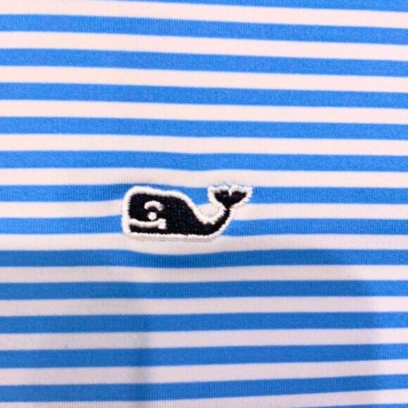 Vineyard Vines Men's Polo Medium Light Blue and White Stripes - Picture 3 of 4